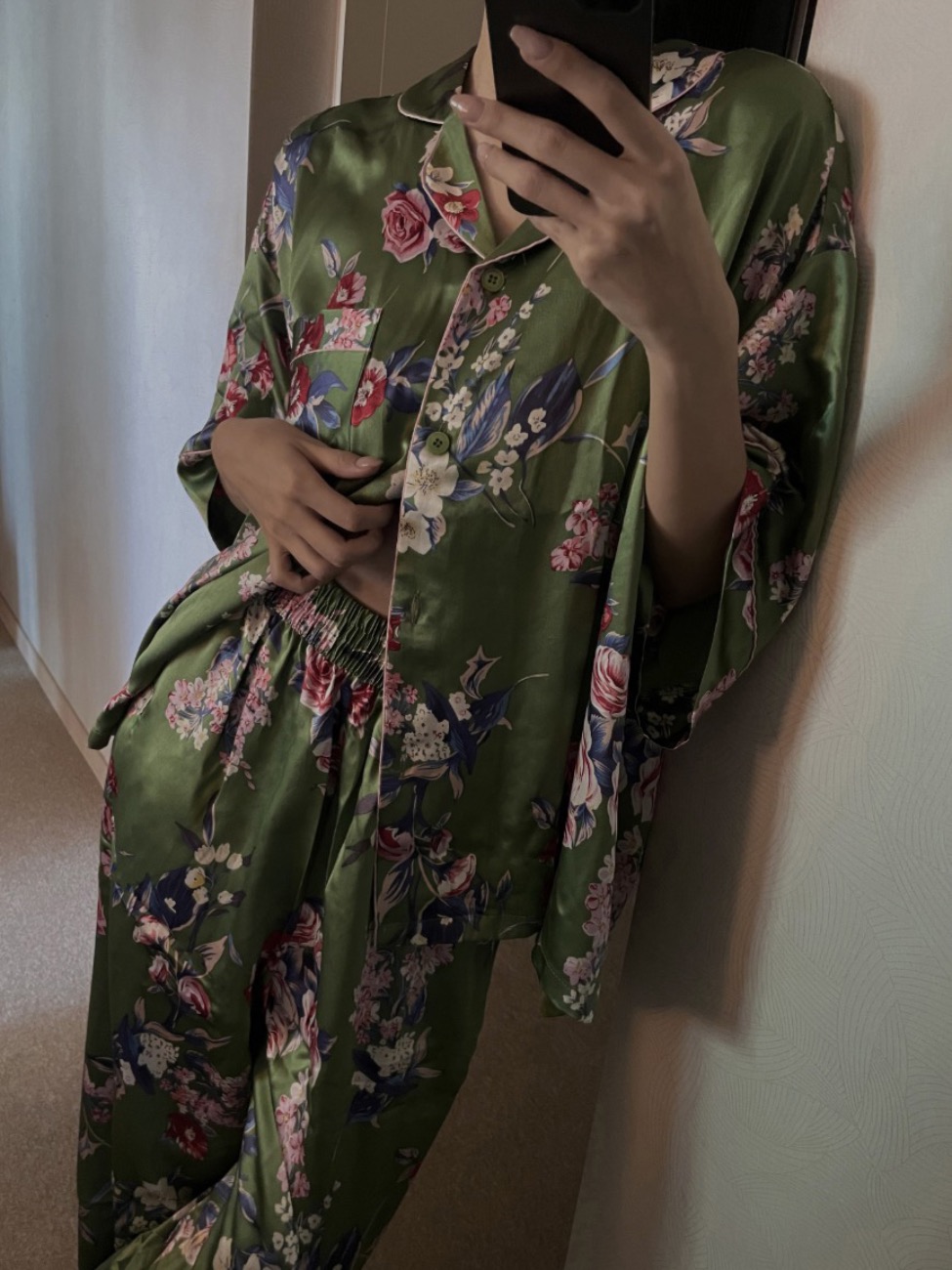 Silk Pajama SET/GREEN ORANGE